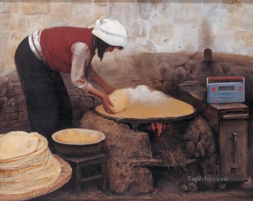 Girl Baking pancake WYD Chinese Oil Paintings